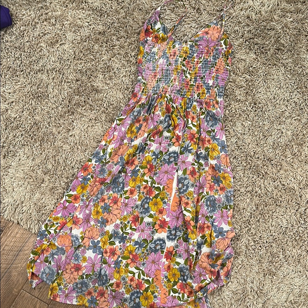 Floral midi Sundress in Pink, Orange & Green - Picture 3 of 4